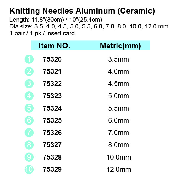 75320-75329 Knitting Needle Aliminum ceramic