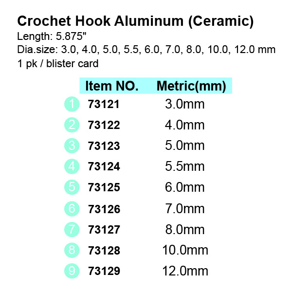 73121-73129 Ceramic Aluminum Crochet Hook