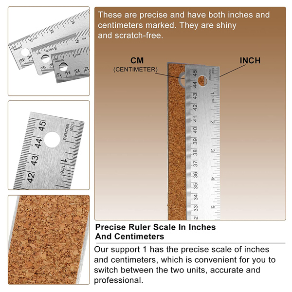 21471 Stainless Steel Metal Ruler with Cork Backing