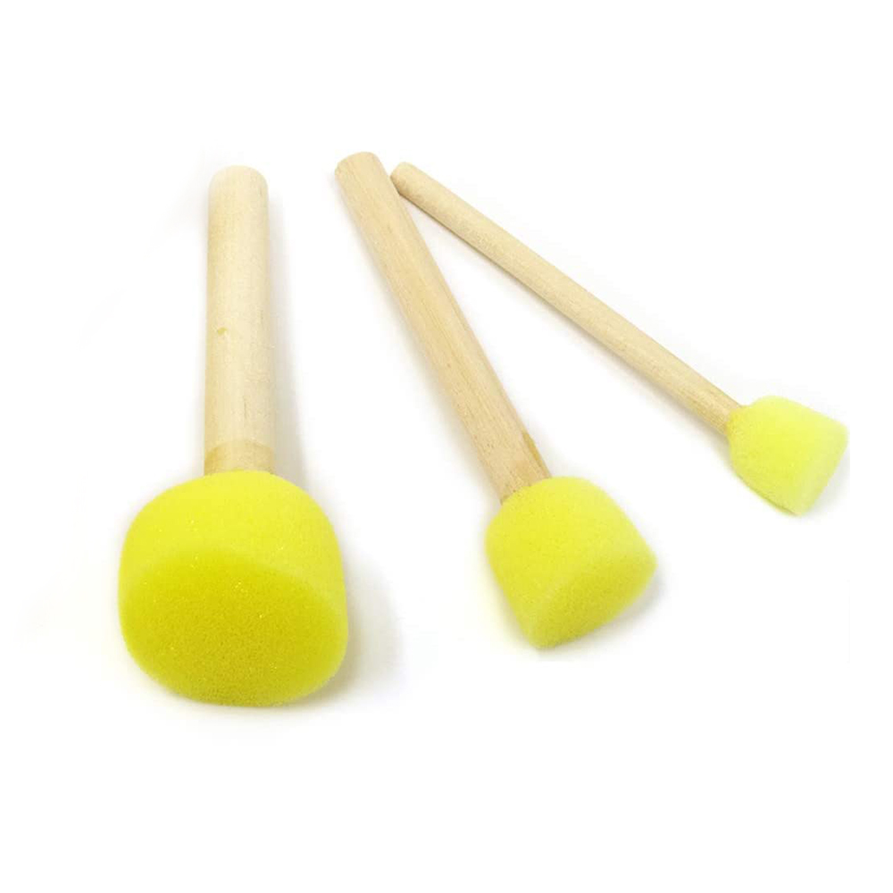 21347 3 pieces wooden handle round foam sponge brush