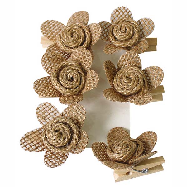 28866-28871 Burlap Flower with Clip