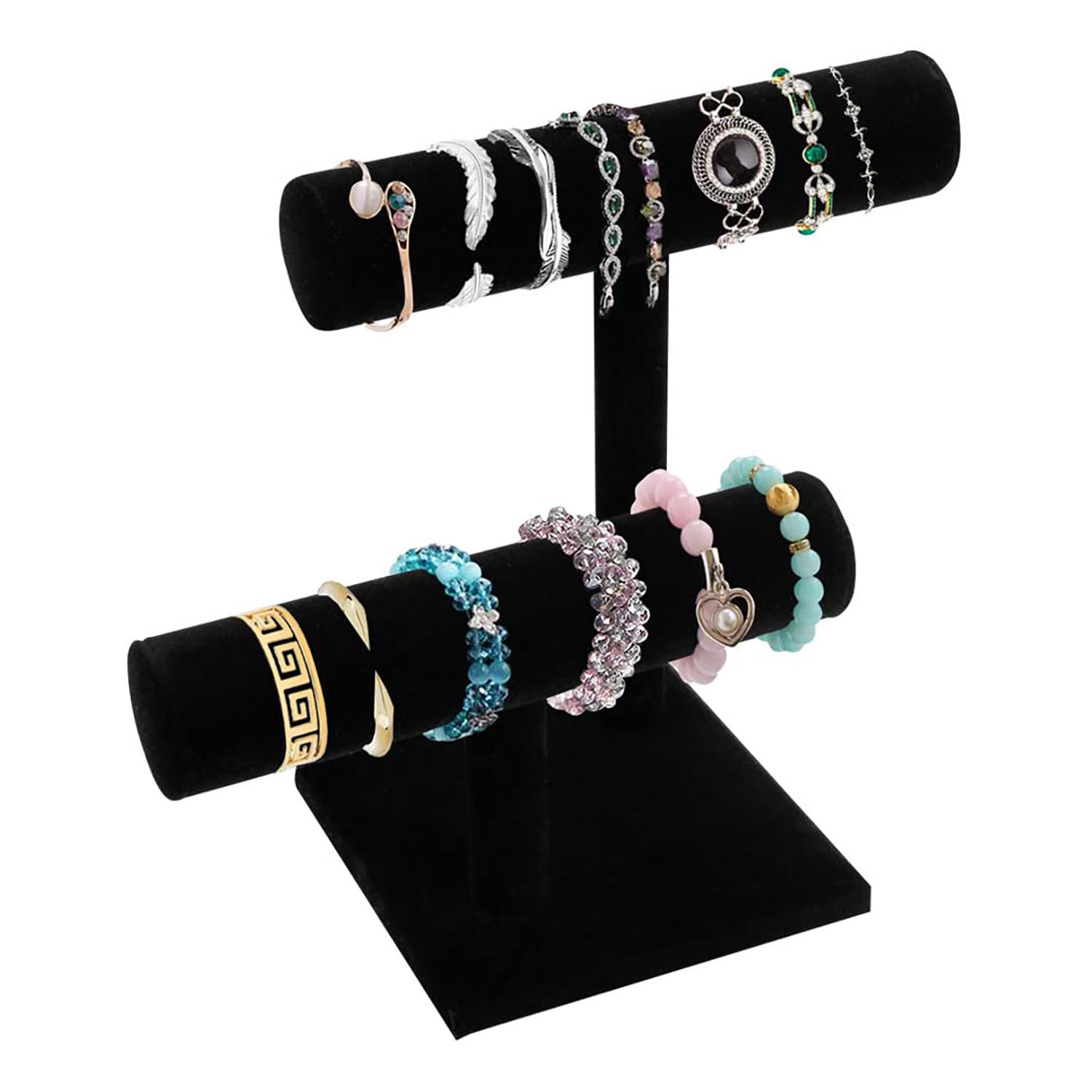 67027 9" Black Velvet Two Tiers T-Bar Bracelet Bangle Jewelry